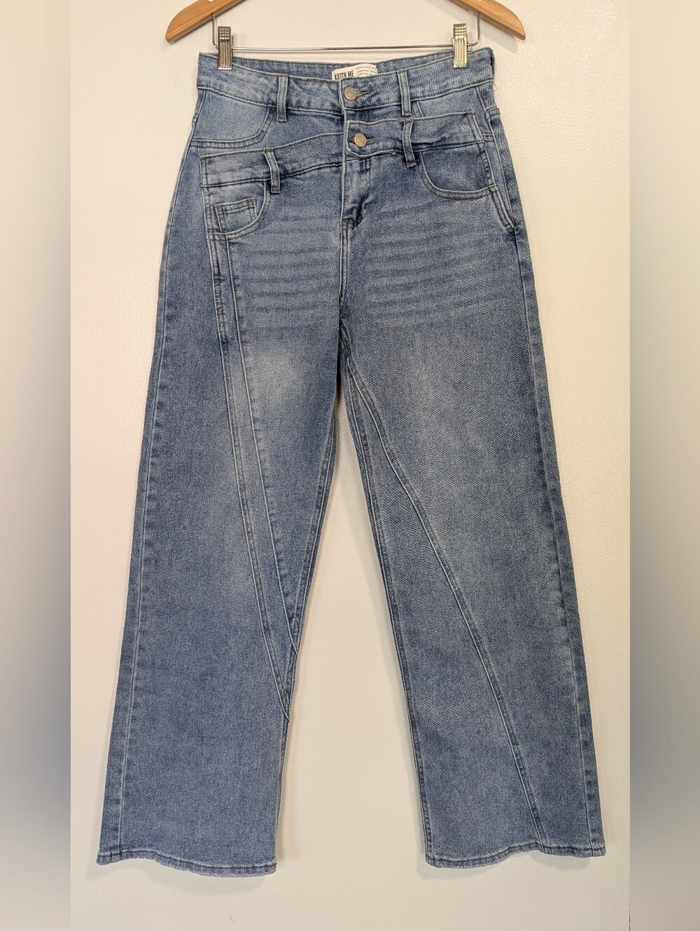 Katch Me Asymmetrical High Waist Wide Leg Jeans Medium EUR 38 Light Wash Blue